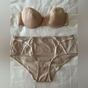 Christian Dior Beige Strapless Bra & Panty Set (Size 36 B & U.S. 10)